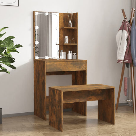 Dressing Table Set With Led Engineered Wood