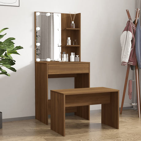 Dressing Table Set With Led Engineered Wood