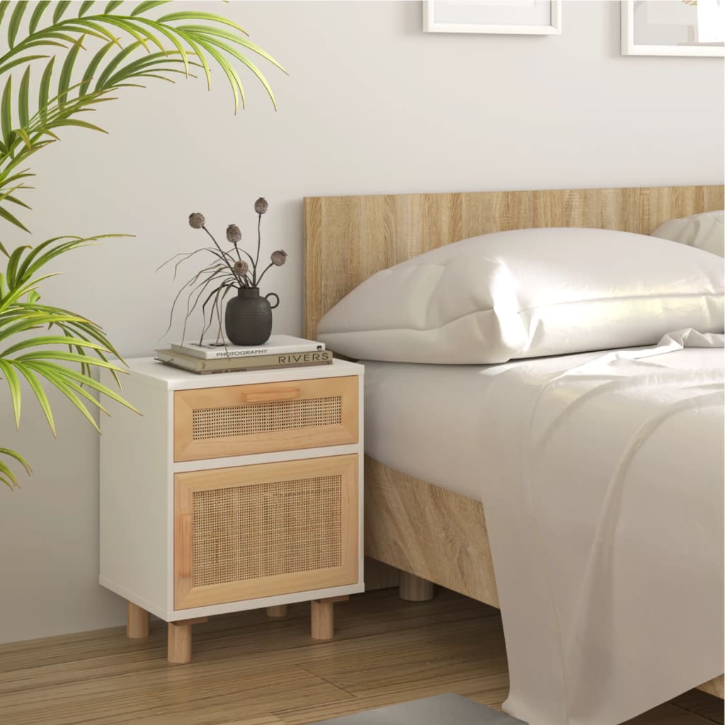 Bedside Cabinets 2 Pcs Solid Wood Pine And Natural Rattan