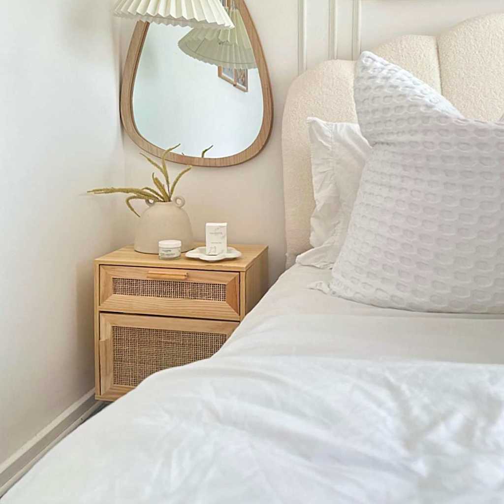 Bedside Cabinets 2 Pcs Solid Wood Pine And Natural Rattan