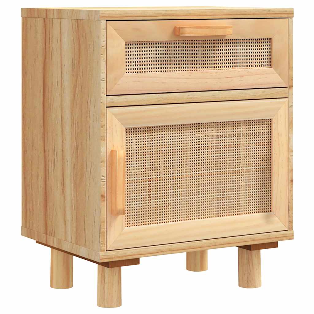 Bedside Cabinets 2 Pcs Solid Wood Pine And Natural Rattan