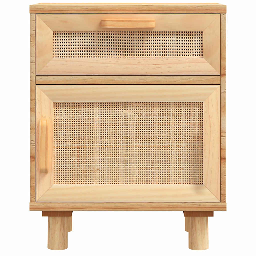 Bedside Cabinets 2 Pcs Solid Wood Pine And Natural Rattan