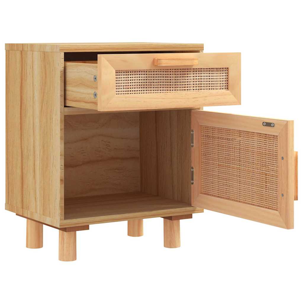 Bedside Cabinets 2 Pcs Solid Wood Pine And Natural Rattan