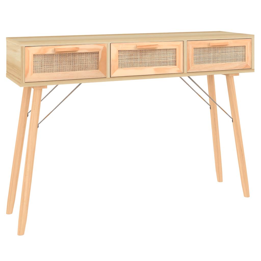 Console Table 105X30X75 Cm Solid Wood Pine&Natural Rattan