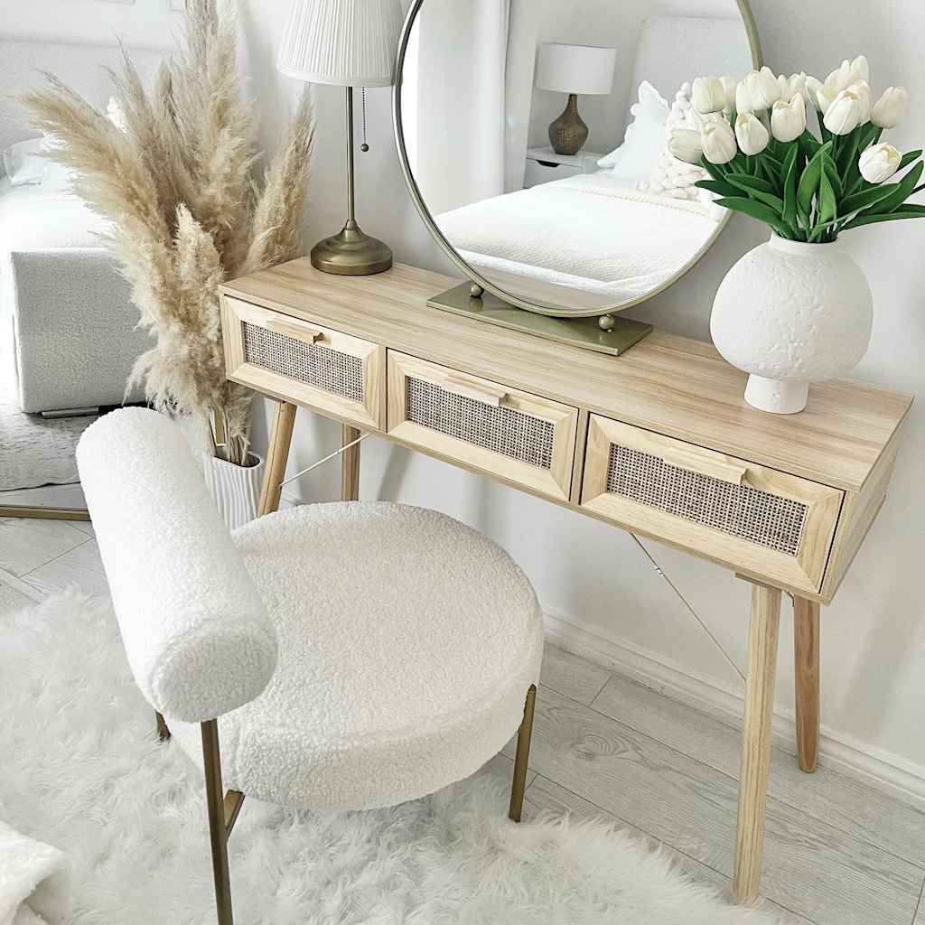 Console Table 105X30X75 Cm Solid Wood Pine&Natural Rattan