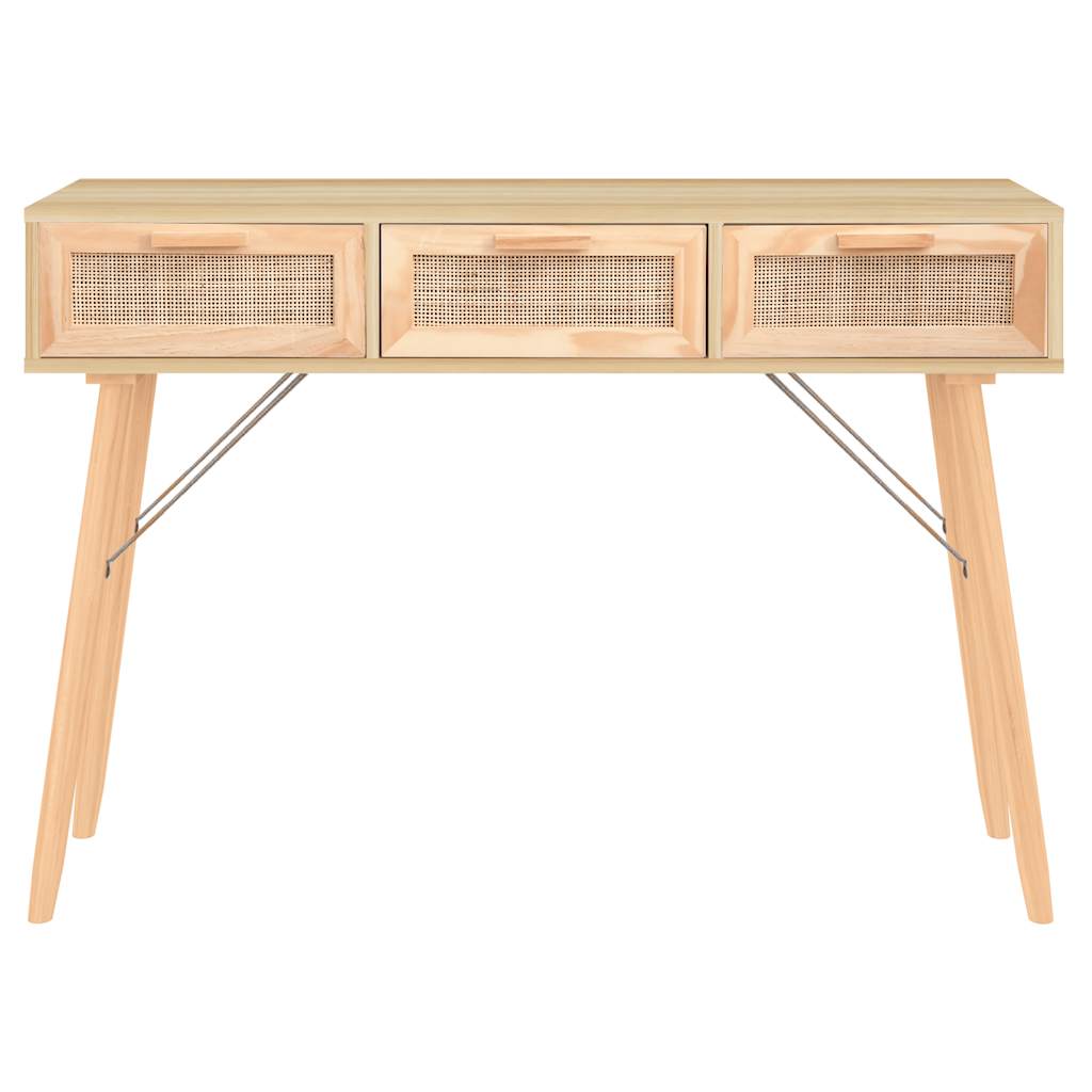 Console Table 105X30X75 Cm Solid Wood Pine&Natural Rattan