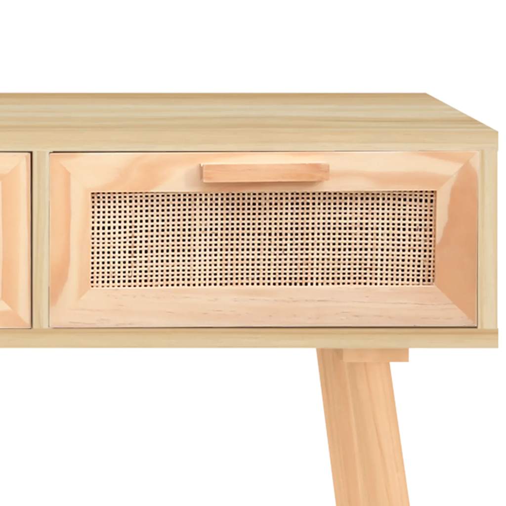 Console Table 105X30X75 Cm Solid Wood Pine&Natural Rattan
