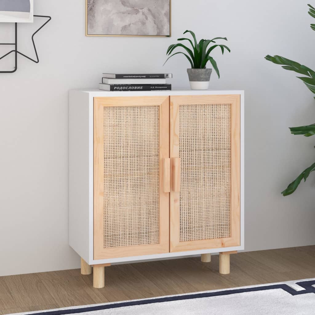 Sideboard 60X30X70 Cm Solid Wood Pine And Natural Rattan