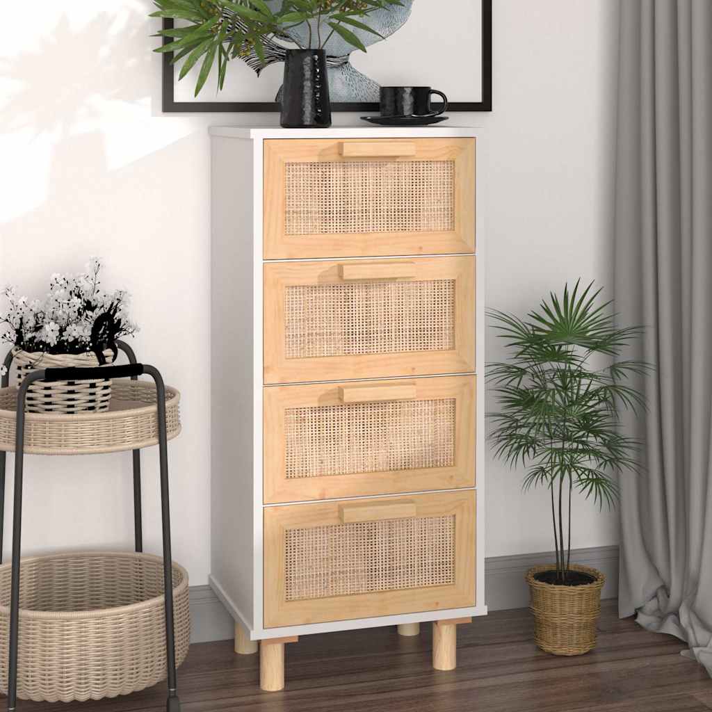 Sideboard 40X30X90 Cm Solid Wood Pine And Natural Rattan