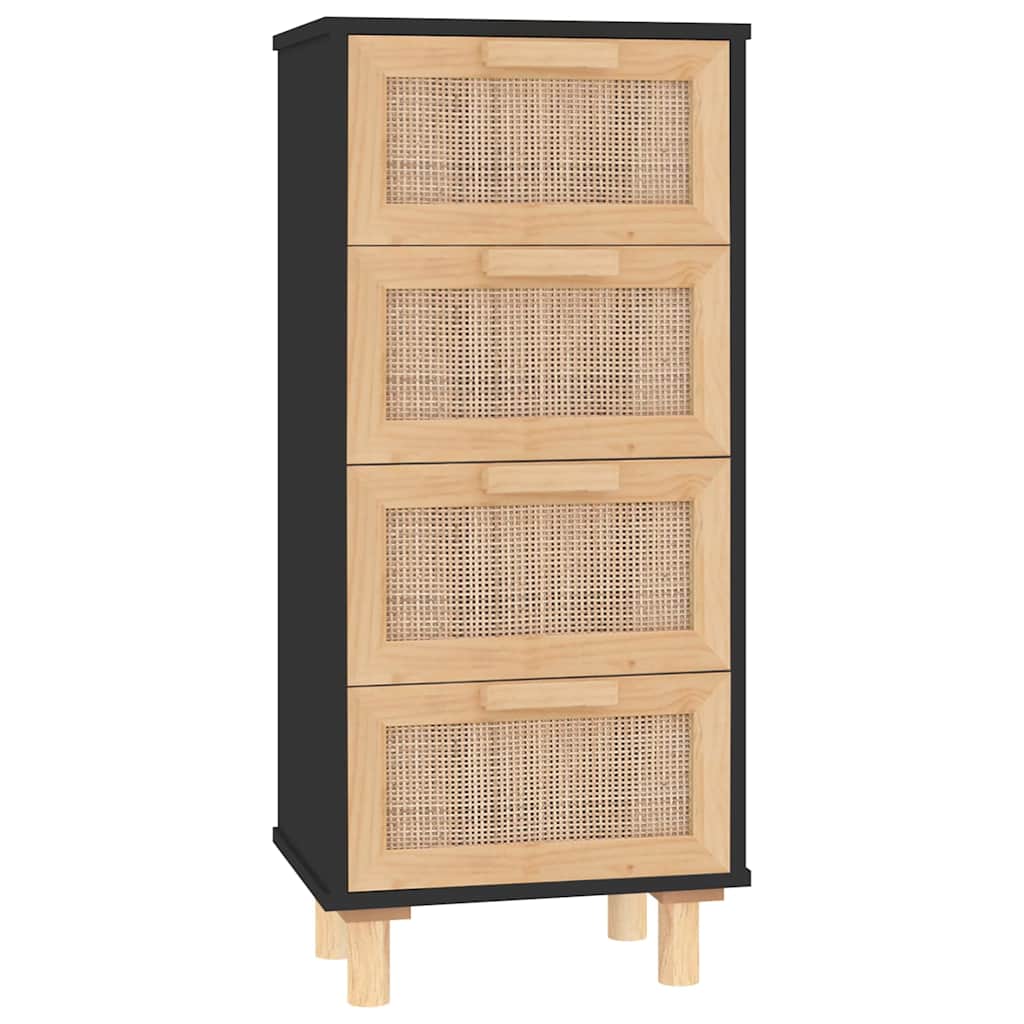Sideboard 40X30X90 Cm Solid Wood Pine And Natural Rattan