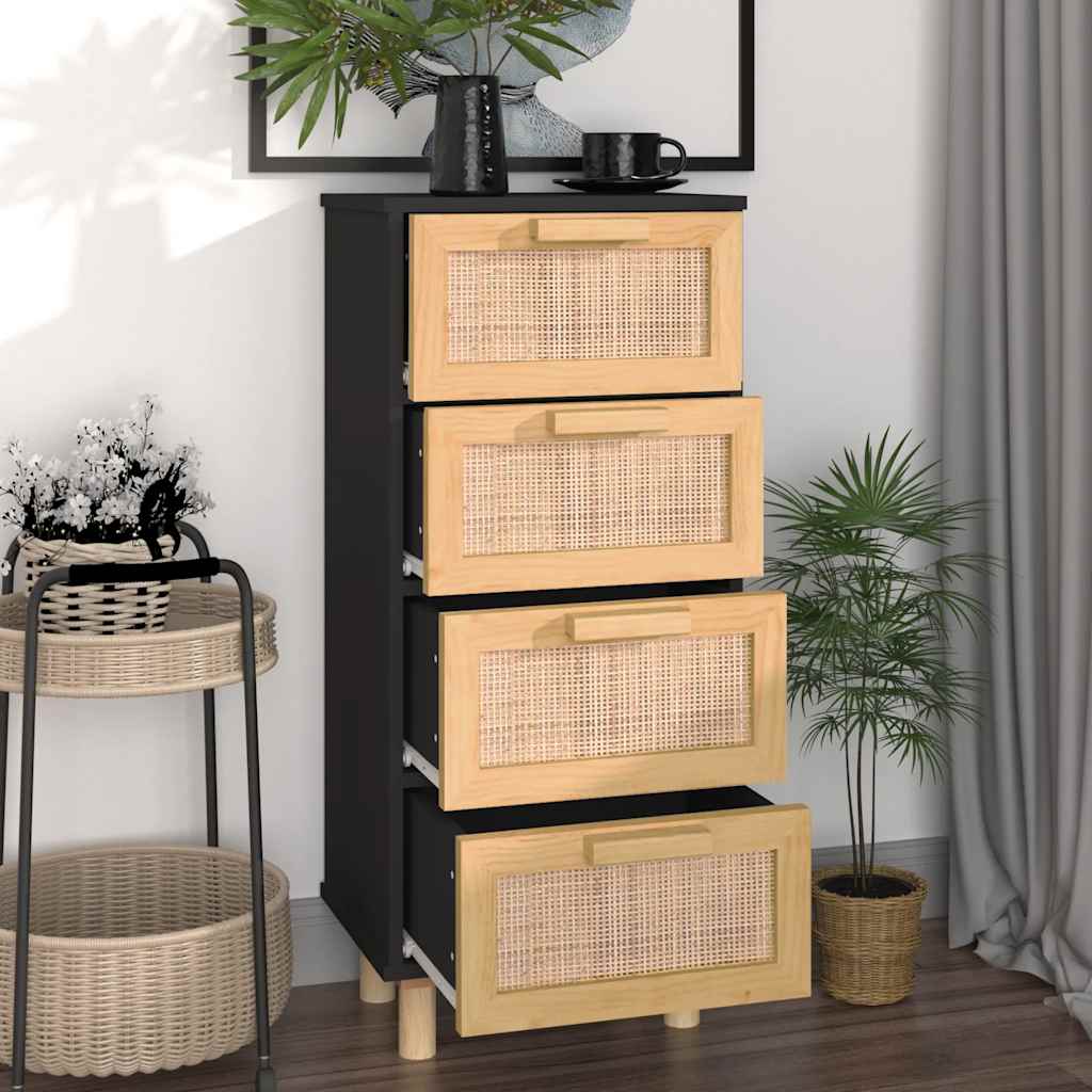Sideboard 40X30X90 Cm Solid Wood Pine And Natural Rattan