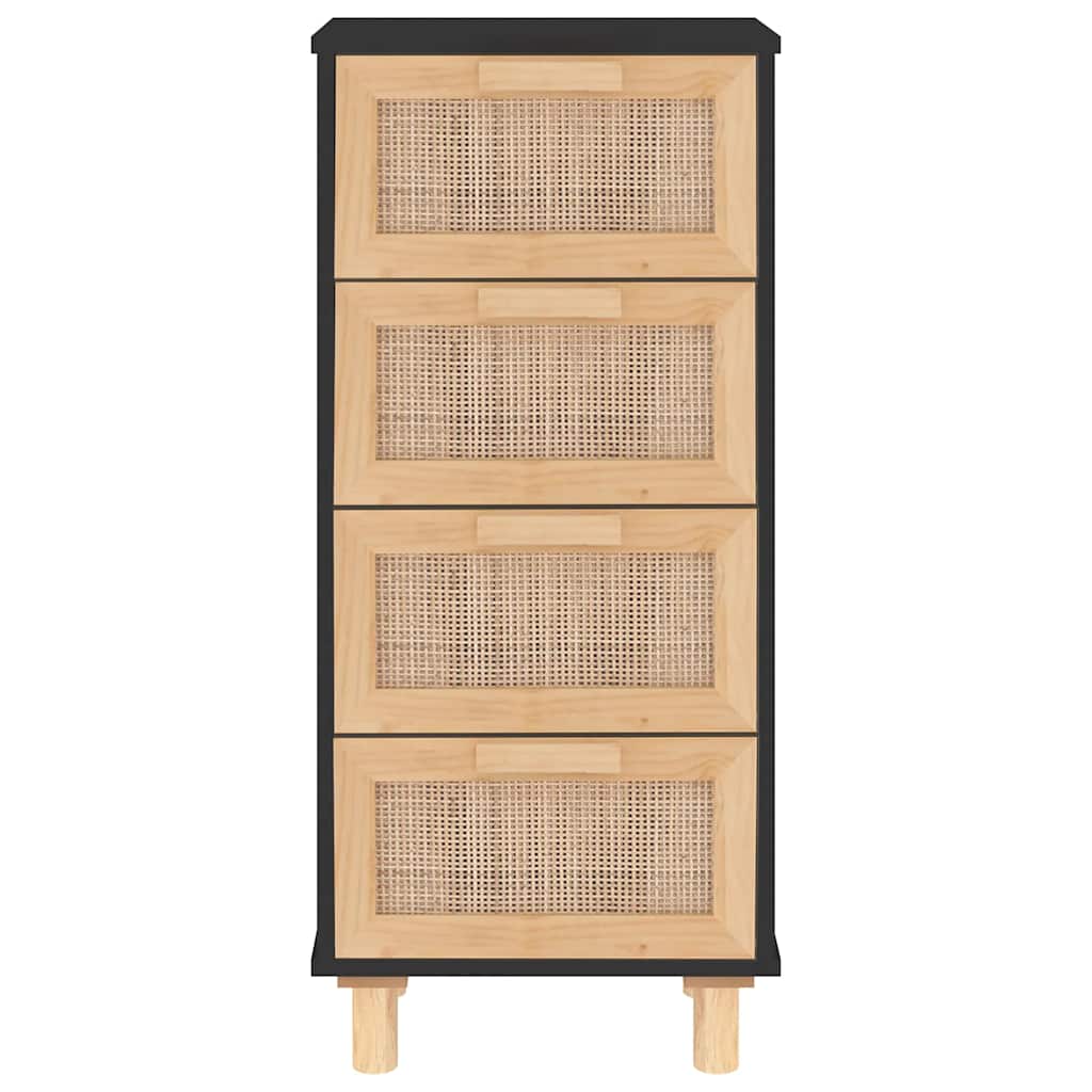 Sideboard 40X30X90 Cm Solid Wood Pine And Natural Rattan