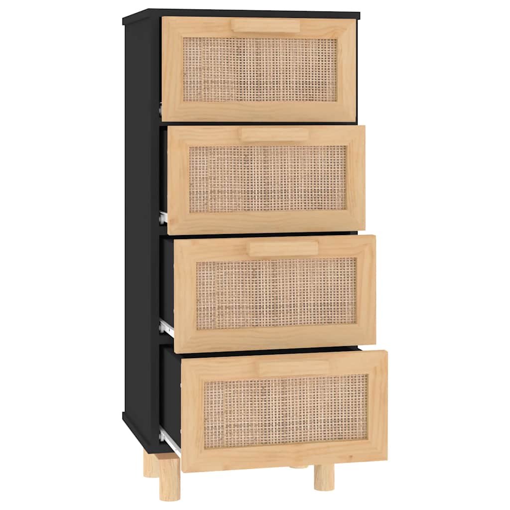 Sideboard 40X30X90 Cm Solid Wood Pine And Natural Rattan