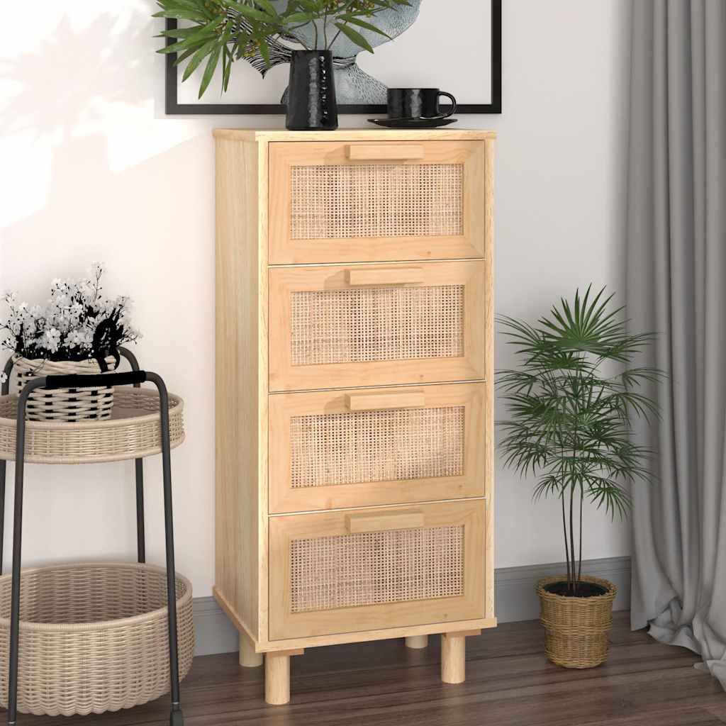 Sideboard 40X30X90 Cm Solid Wood Pine And Natural Rattan