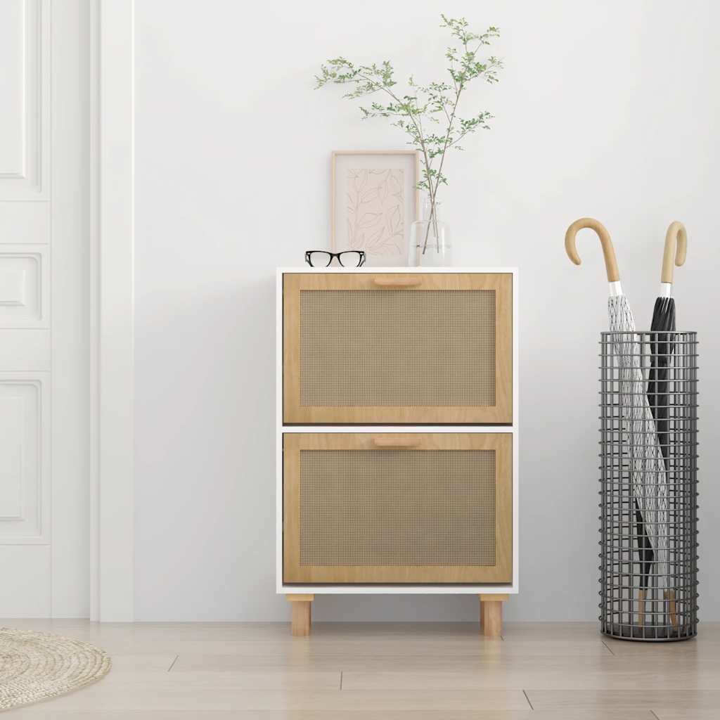 Shoe Cabinet 52X25X Engineered Wood&Natural Rattan