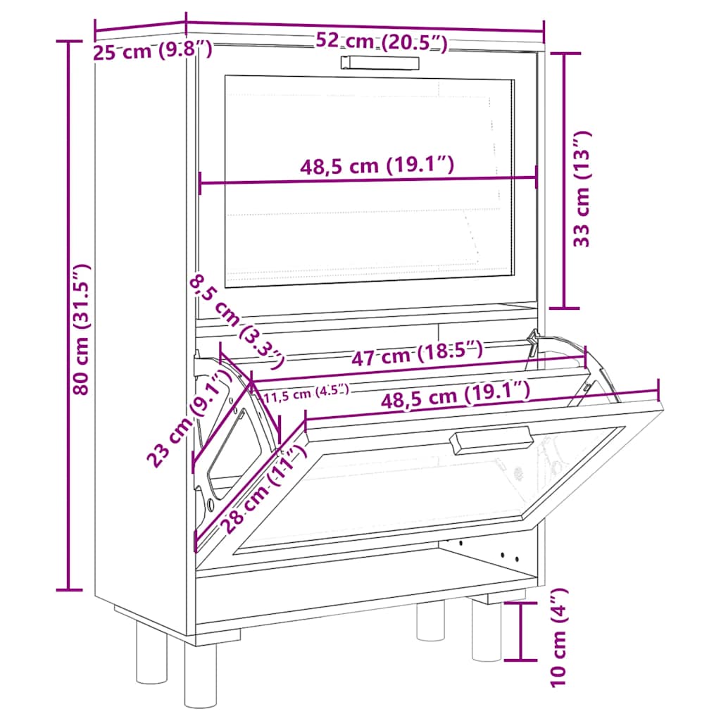 Shoe Cabinet 52X25X Engineered Wood&Natural Rattan