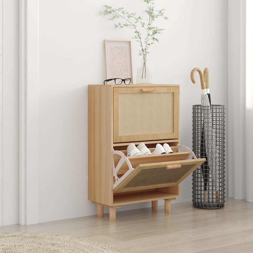 Shoe Cabinet 52X25X Engineered Wood&Natural Rattan