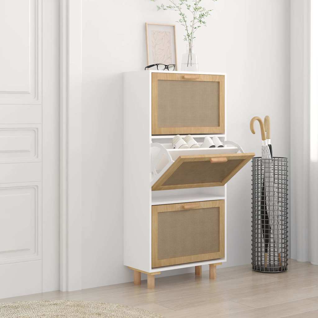 Shoe Cabinet 52X25X Engineered Wood&Natural Rattan