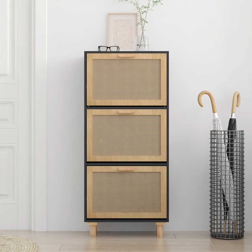 Shoe Cabinet 52X25X Engineered Wood&Natural Rattan