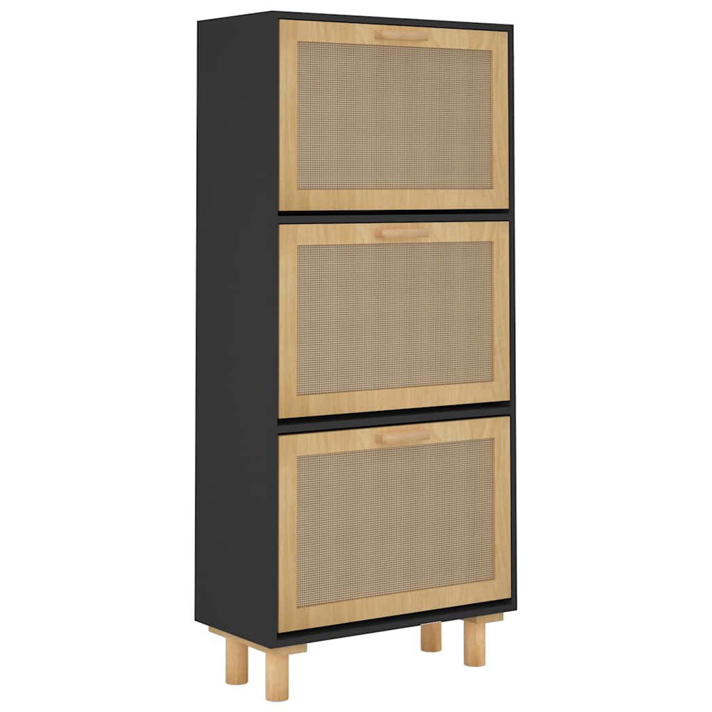 Shoe Cabinet 52X25X Engineered Wood&Natural Rattan