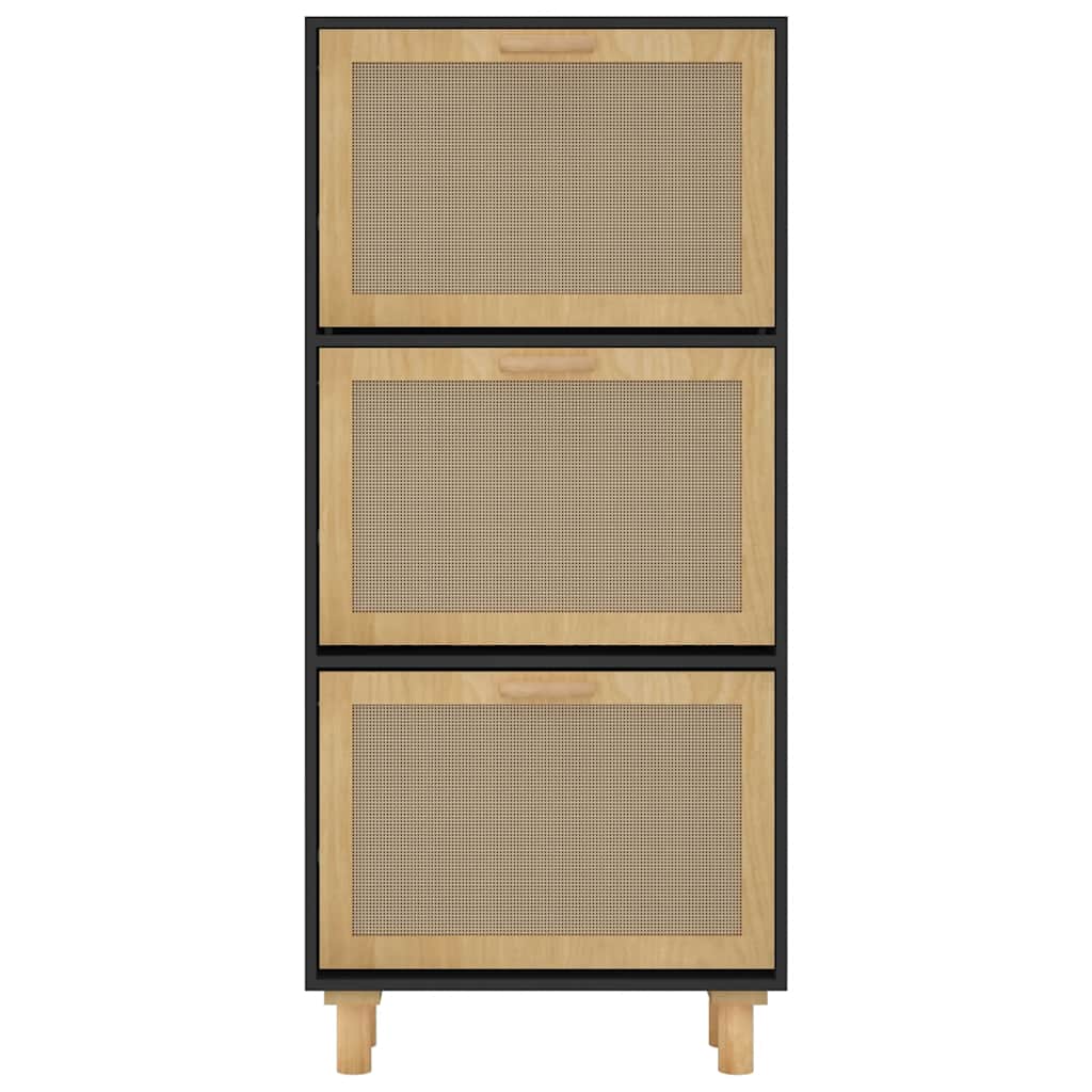Shoe Cabinet 52X25X Engineered Wood&Natural Rattan