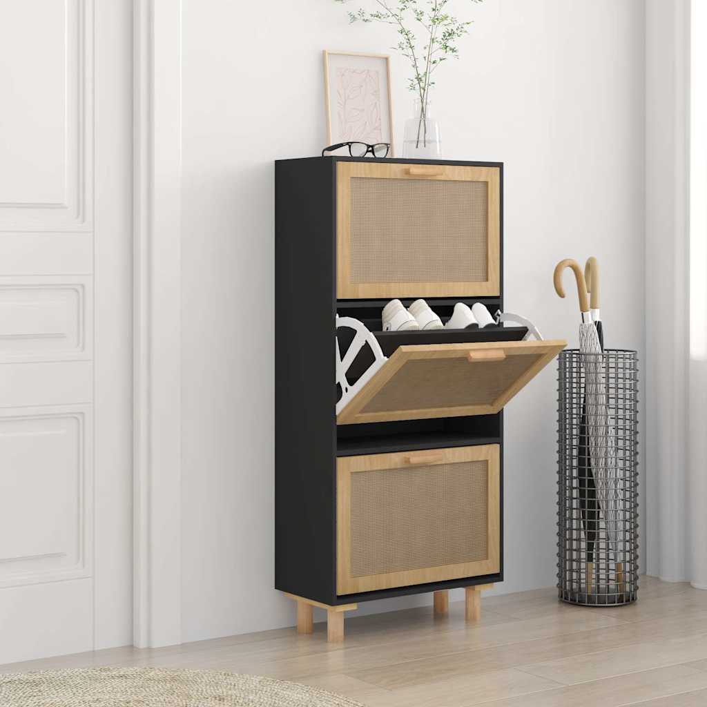 Shoe Cabinet 52X25X Engineered Wood&Natural Rattan