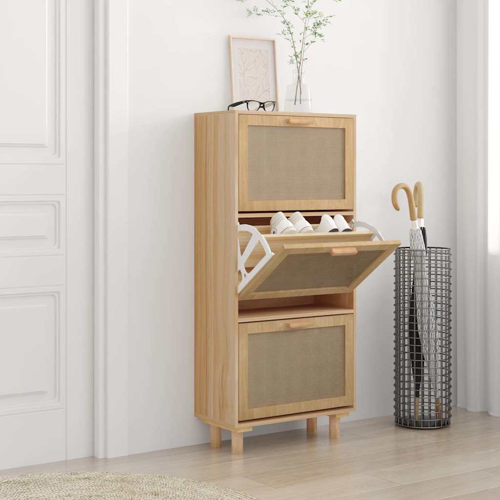 Shoe Cabinet 52X25X Engineered Wood&Natural Rattan