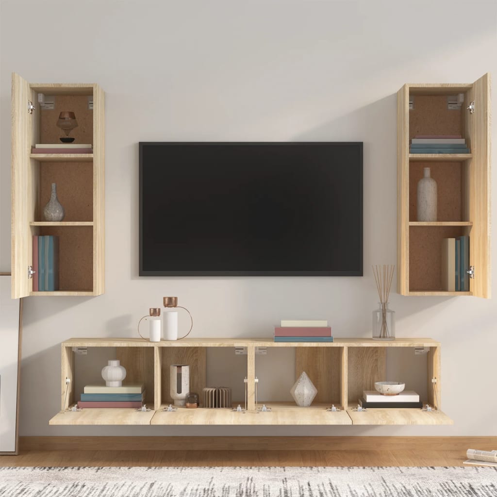 4 Piece Tv Cabinet Set Engineered Wood