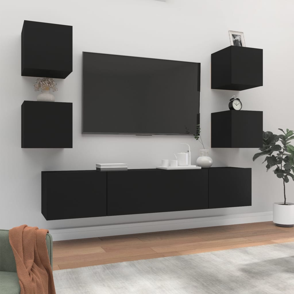 6 Piece Tv Cabinet Set Engineered Wood