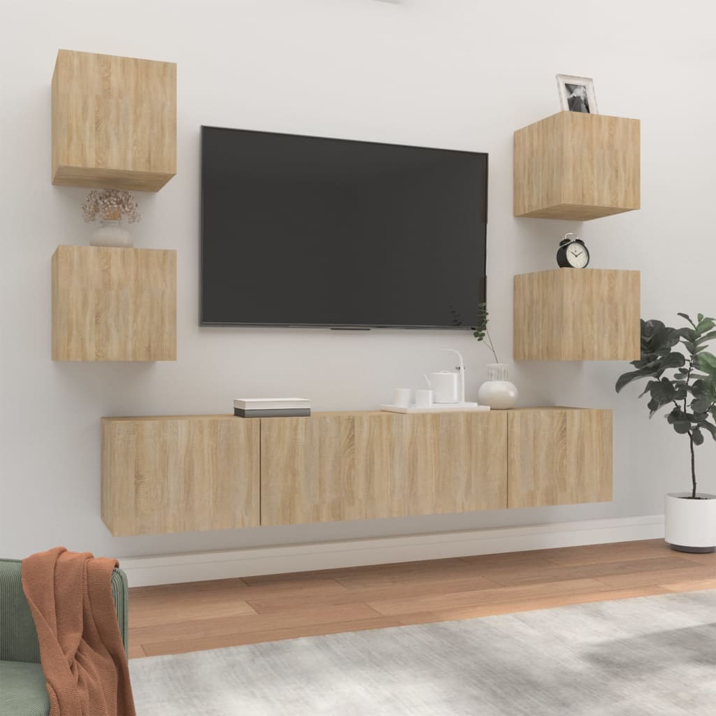 6 Piece Tv Cabinet Set Engineered Wood