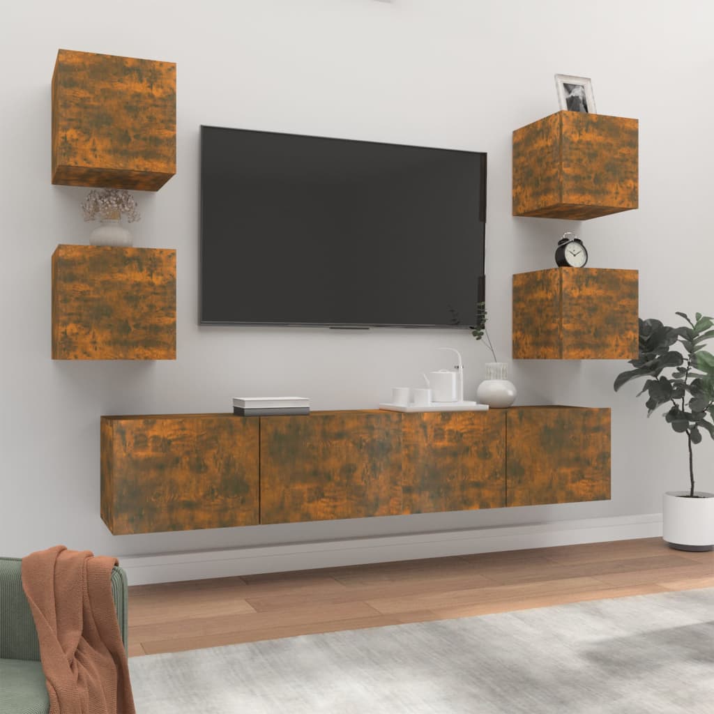 6 Piece Tv Cabinet Set Engineered Wood