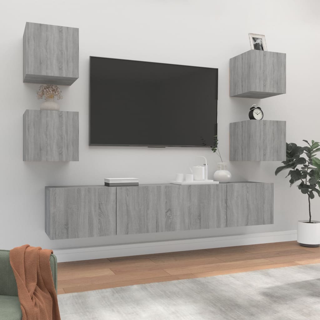 6 Piece Tv Cabinet Set Engineered Wood