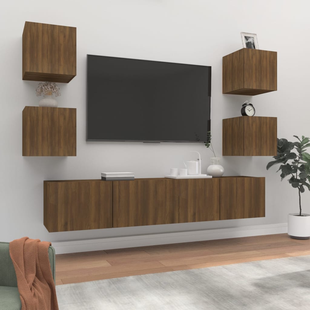 6 Piece Tv Cabinet Set Engineered Wood