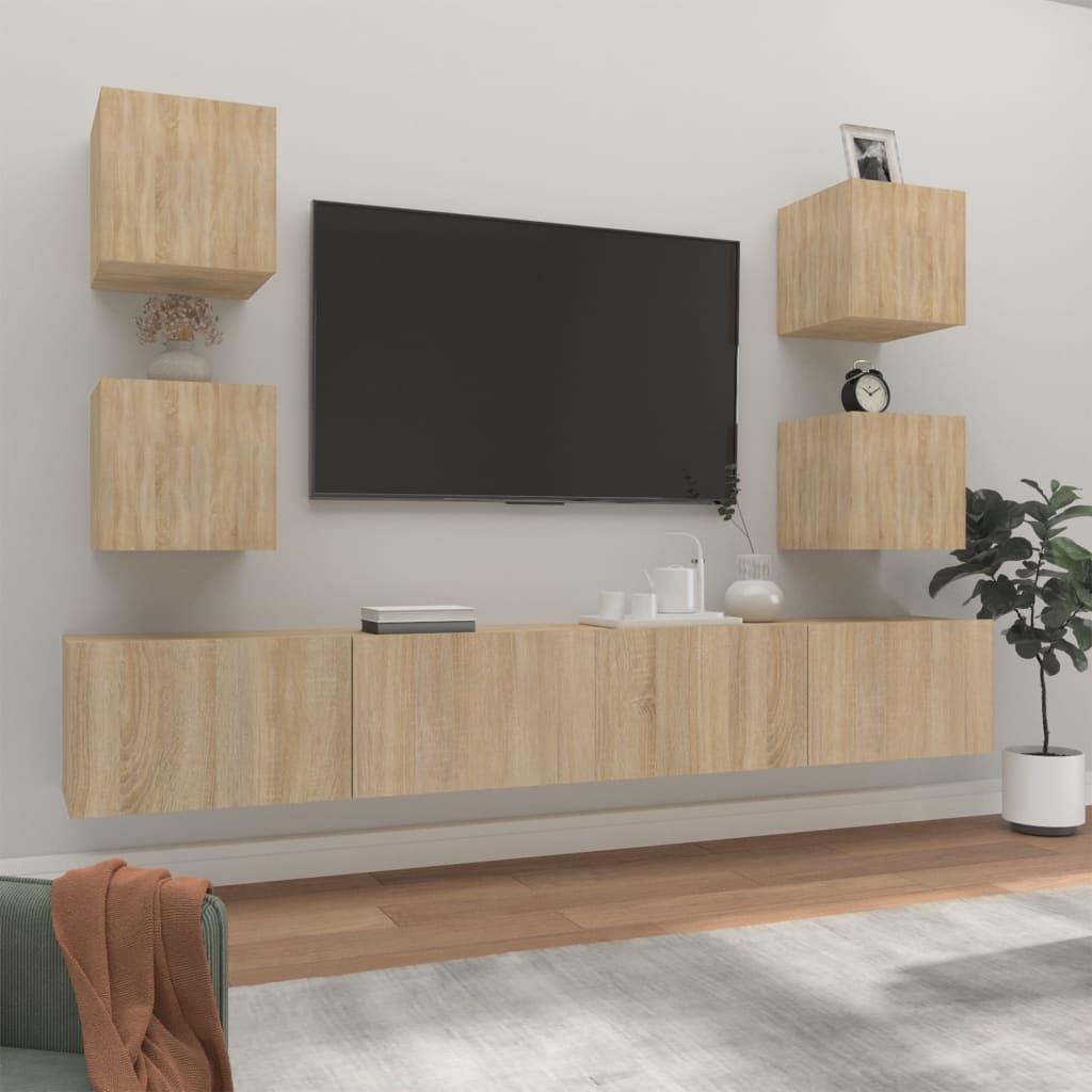 6 Piece Tv Cabinet Set Engineered Wood