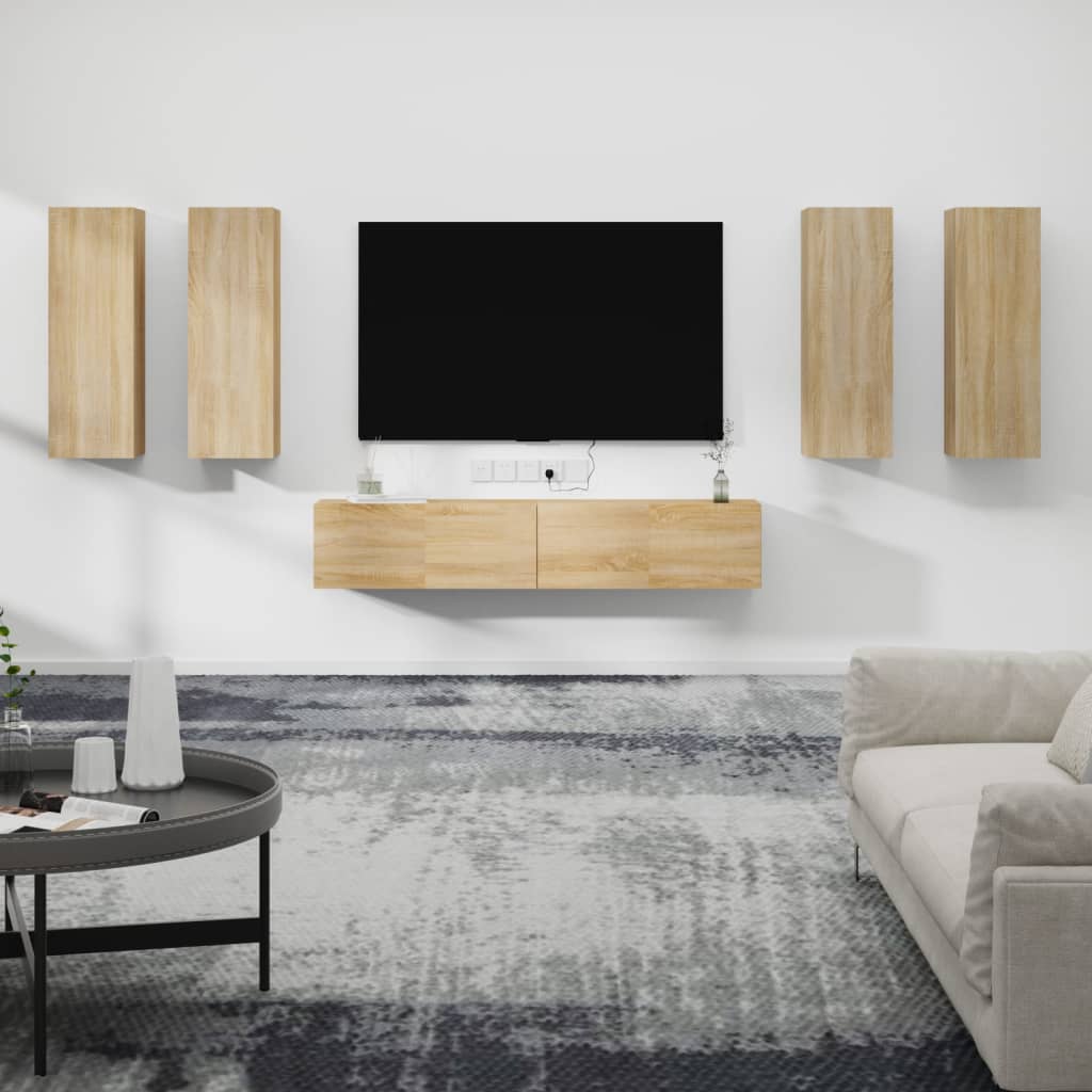 6 Piece Tv Cabinet Set Engineered Wood