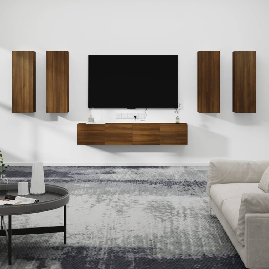 6 Piece Tv Cabinet Set Engineered Wood
