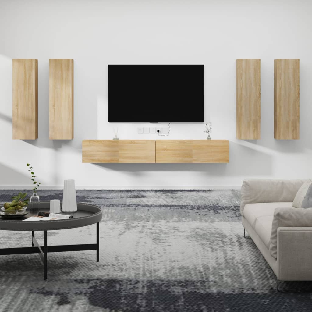 6 Piece Tv Cabinet Set Engineered Wood
