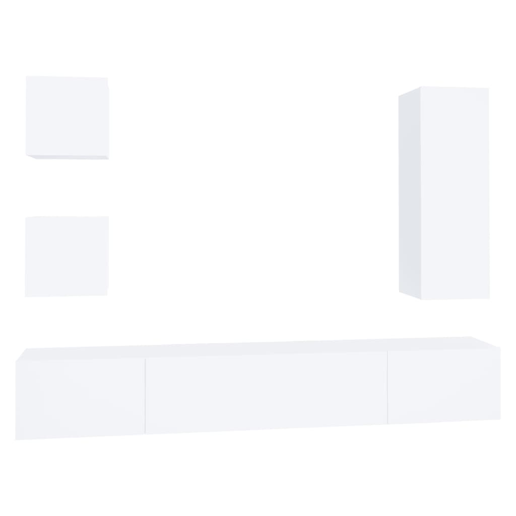 5 Piece Tv Cabinet Set White Engineered Wood