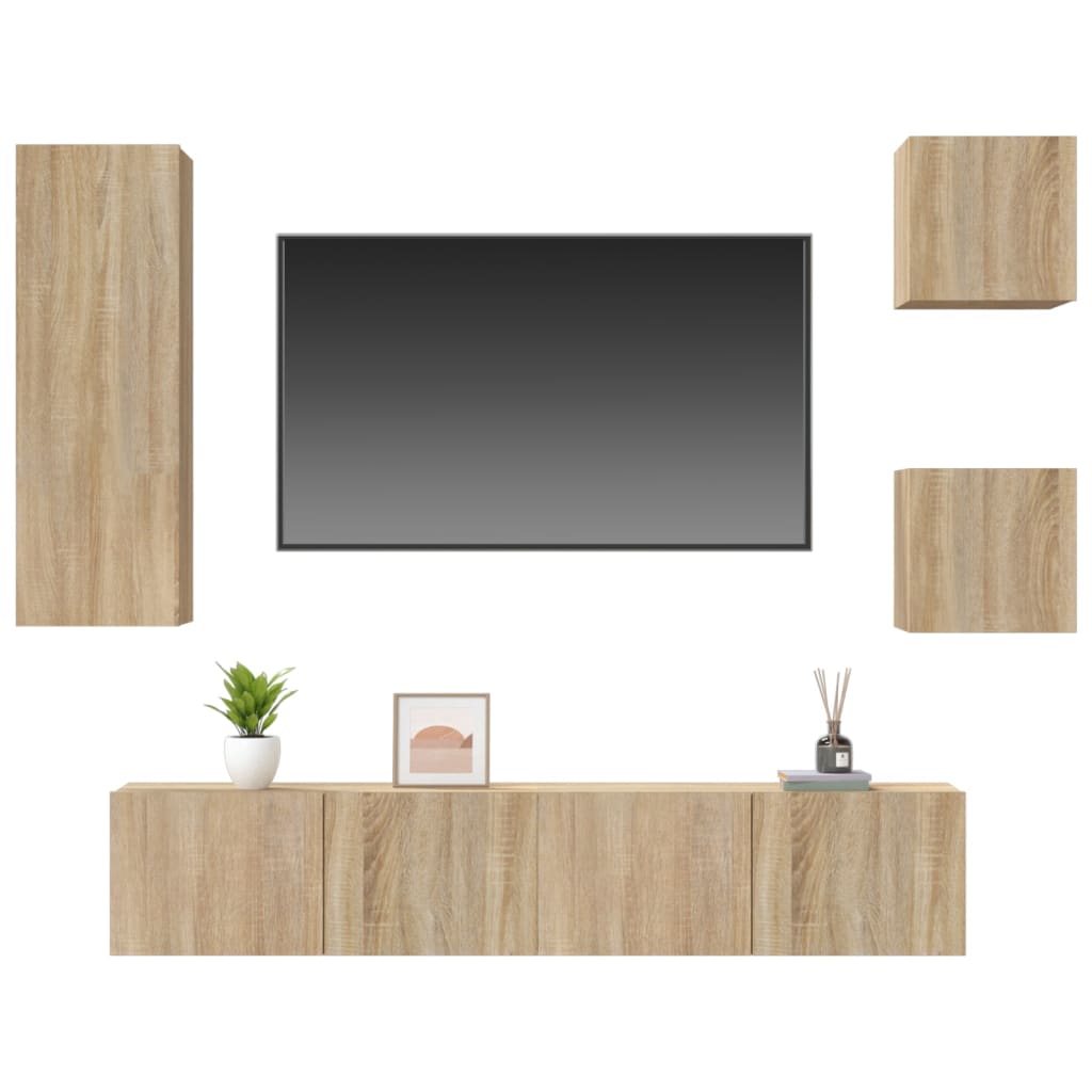 5 Piece Tv Cabinet Set Sonoma Oak Engineered Wood