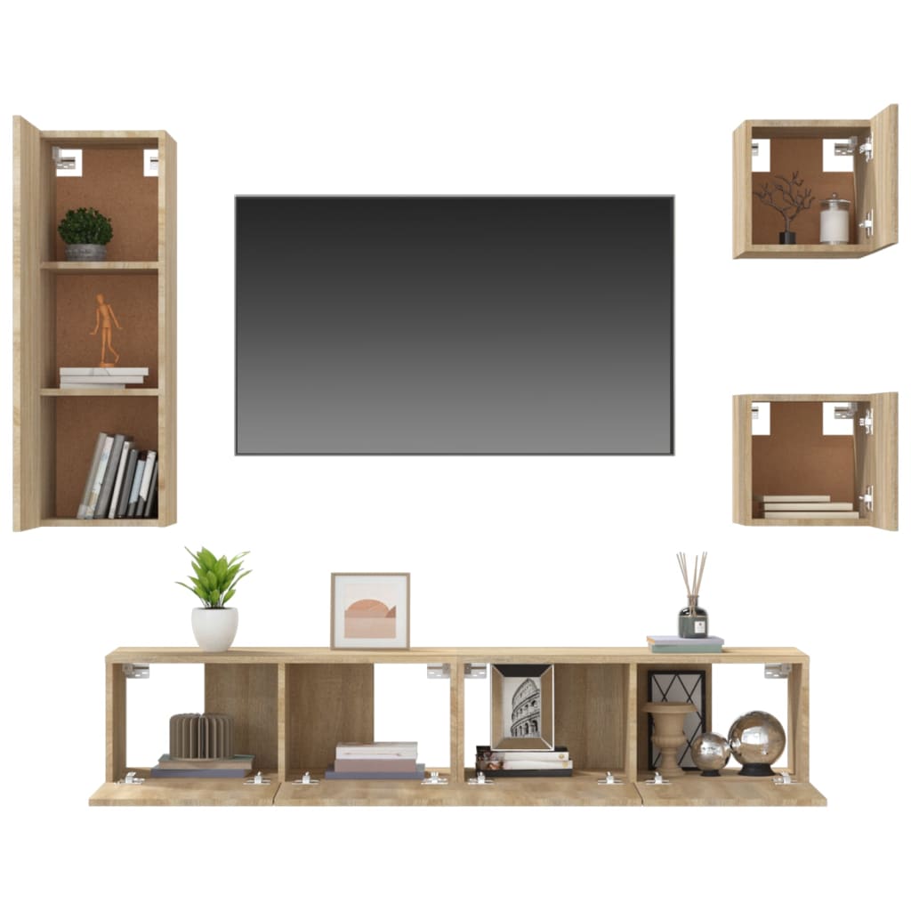5 Piece Tv Cabinet Set Sonoma Oak Engineered Wood