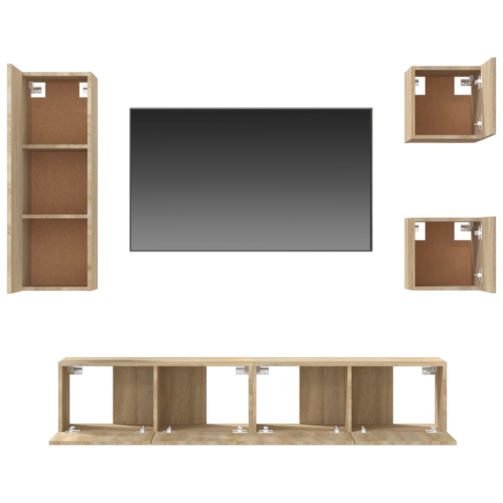 5 Piece Tv Cabinet Set Sonoma Oak Engineered Wood