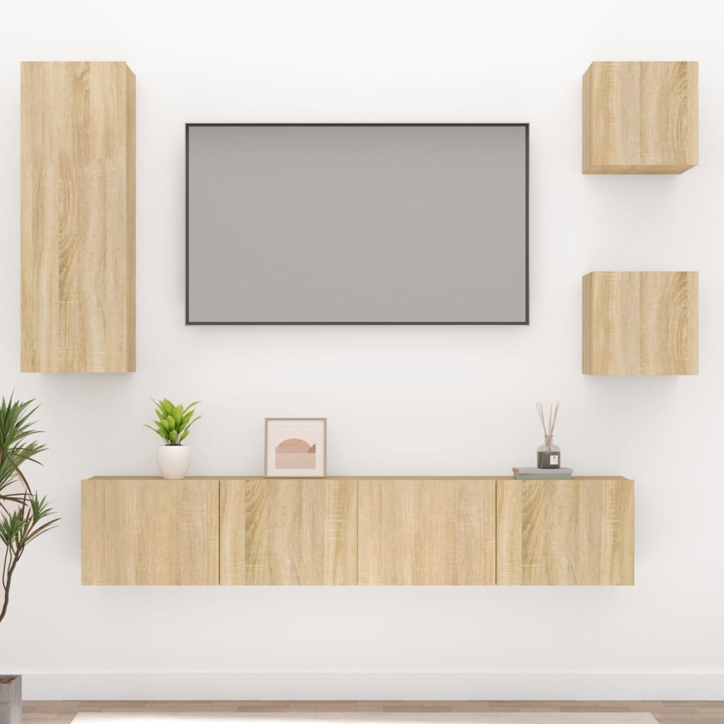 5 Piece Tv Cabinet Set Sonoma Oak Engineered Wood