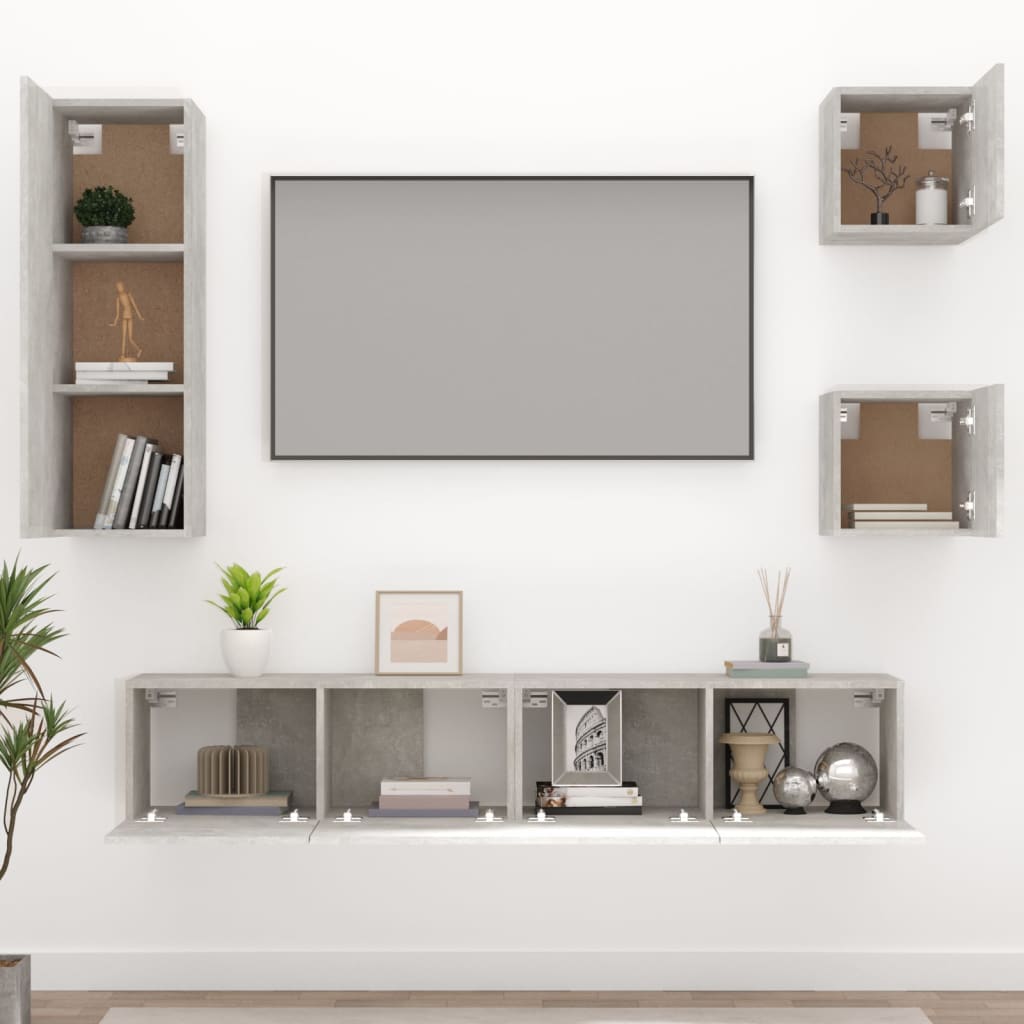 5 Piece Tv Cabinet Set Concrete Grey Engineered Wood
