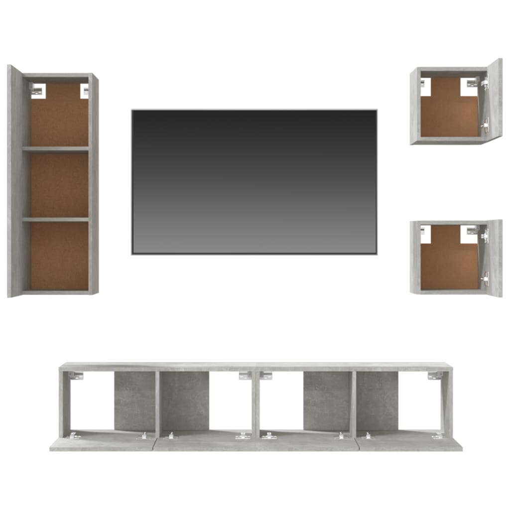 5 Piece Tv Cabinet Set Concrete Grey Engineered Wood