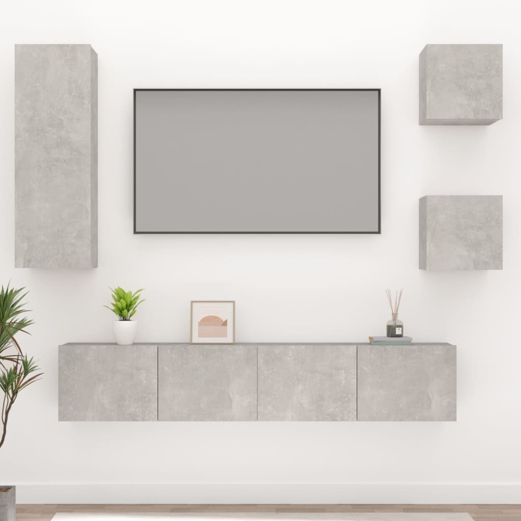 5 Piece Tv Cabinet Set Concrete Grey Engineered Wood