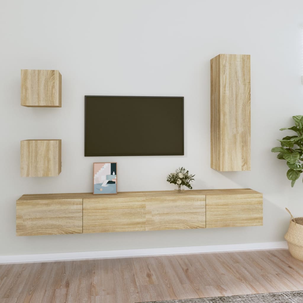 5 Piece Tv Cabinet Set Sonoma Oak Engineered Wood