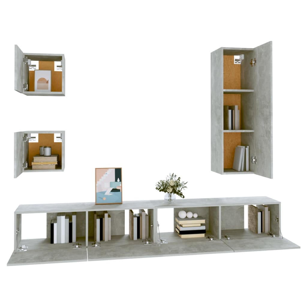 5 Piece Tv Cabinet Set Concrete Grey Engineered Wood