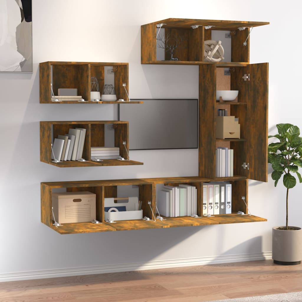 6 Piece Tv Cabinet Set Smoked Oak Engineered Wood