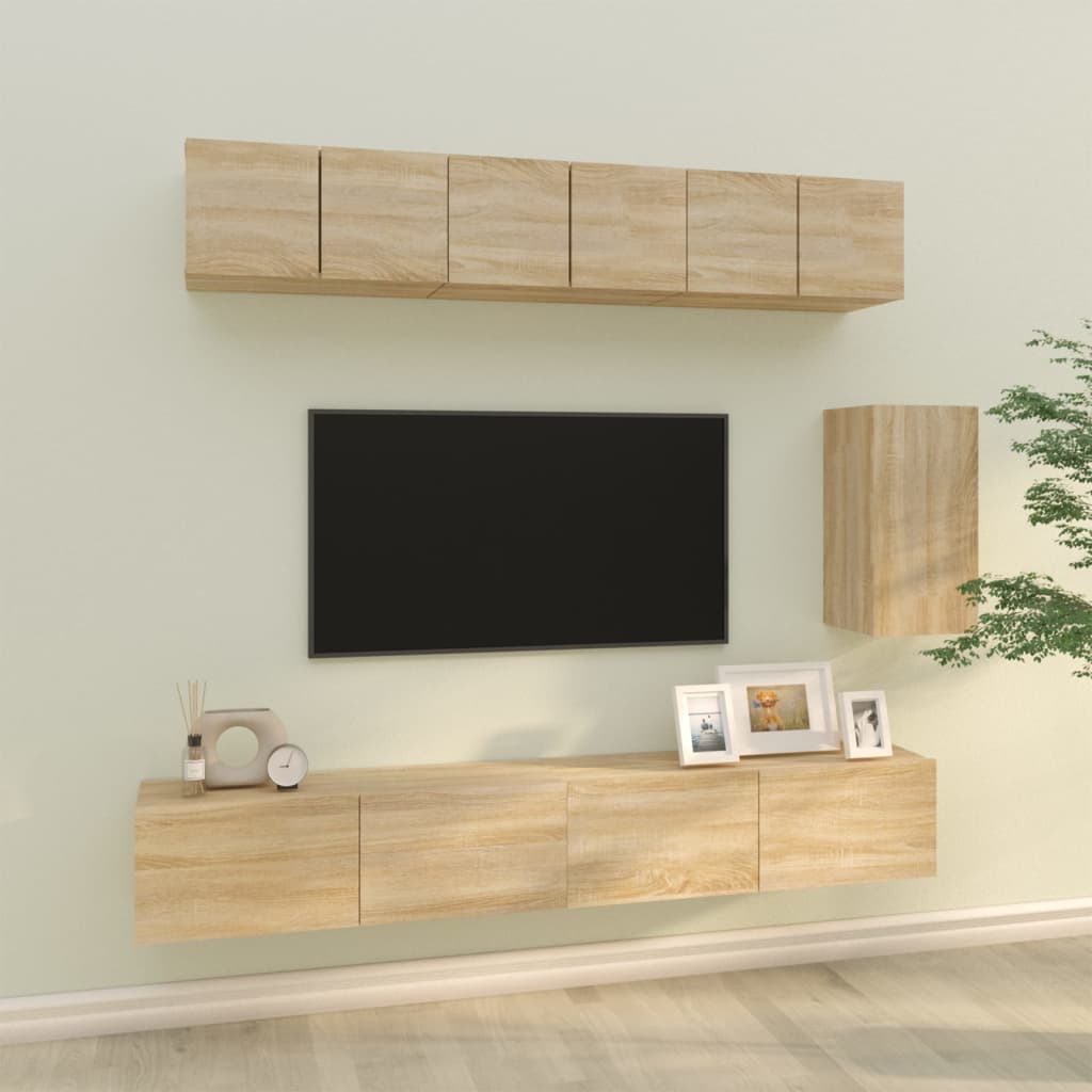 6 Piece Tv Cabinet Set Engineered Wood