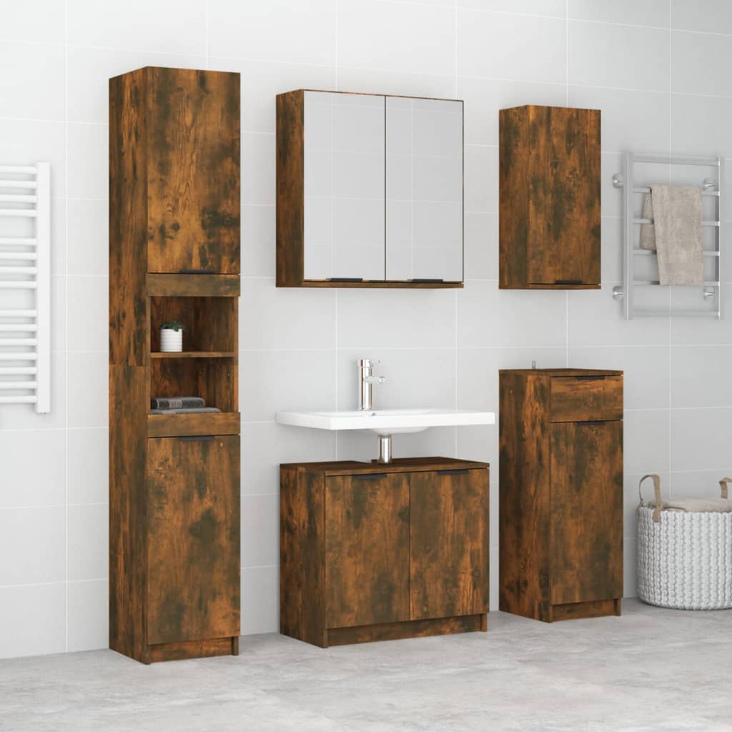 5 Piece Bathroom Cabinet Set Engineered Wood